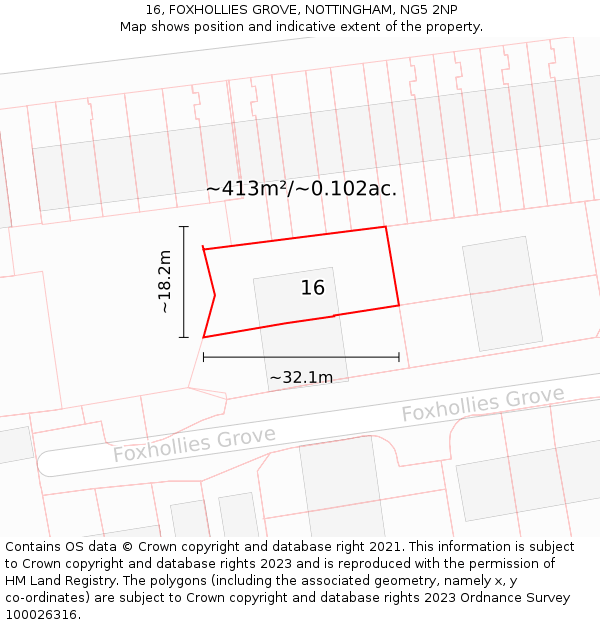 16, FOXHOLLIES GROVE, NOTTINGHAM, NG5 2NP: Plot and title map