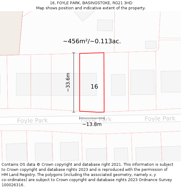 16, FOYLE PARK, BASINGSTOKE, RG21 3HD: Plot and title map