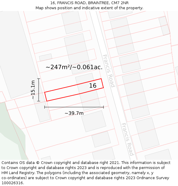 16, FRANCIS ROAD, BRAINTREE, CM7 2NR: Plot and title map