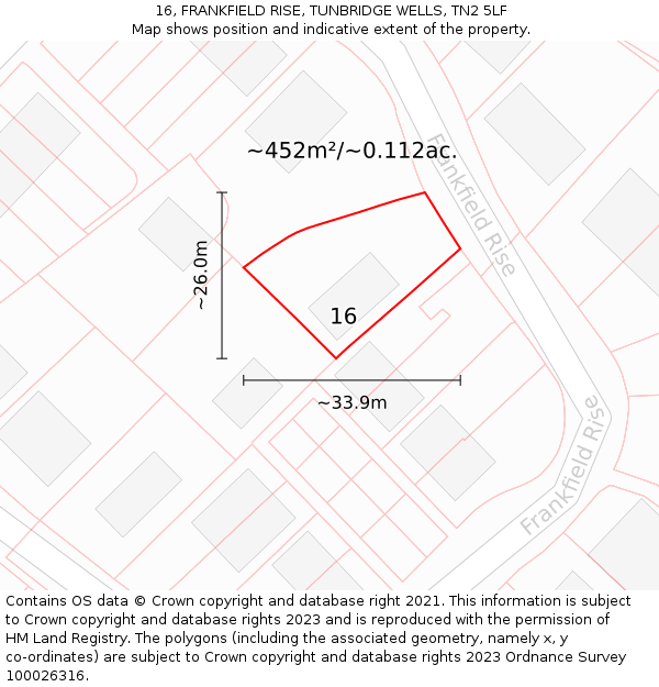 16, FRANKFIELD RISE, TUNBRIDGE WELLS, TN2 5LF: Plot and title map