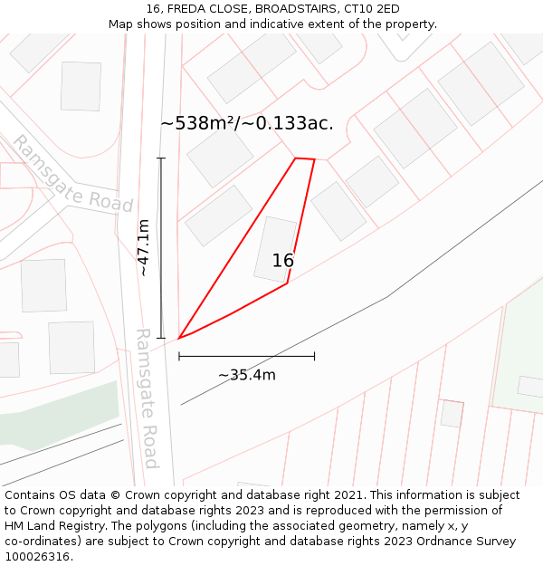 16, FREDA CLOSE, BROADSTAIRS, CT10 2ED: Plot and title map