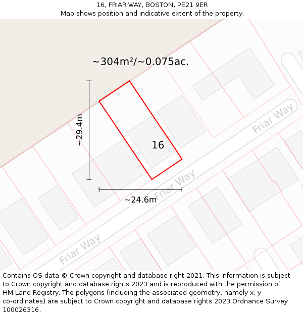 16, FRIAR WAY, BOSTON, PE21 9ER: Plot and title map