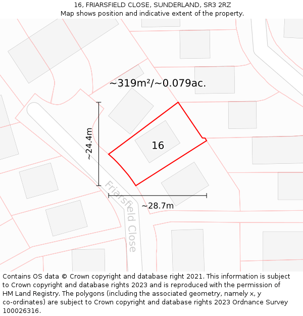 16, FRIARSFIELD CLOSE, SUNDERLAND, SR3 2RZ: Plot and title map