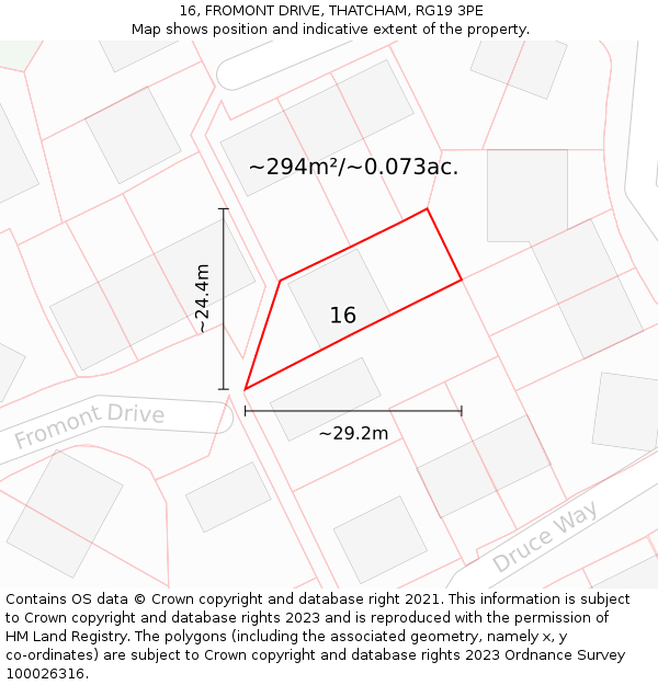 16, FROMONT DRIVE, THATCHAM, RG19 3PE: Plot and title map