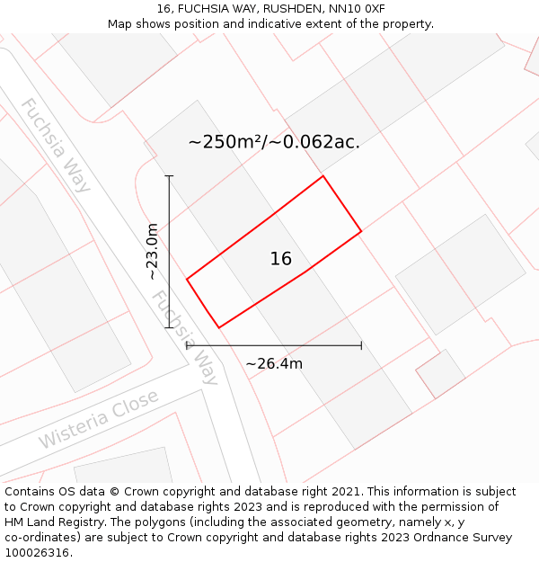 16, FUCHSIA WAY, RUSHDEN, NN10 0XF: Plot and title map