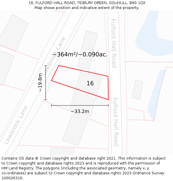 16, FULFORD HALL ROAD, TIDBURY GREEN, SOLIHULL, B90 1QX: Plot and title map