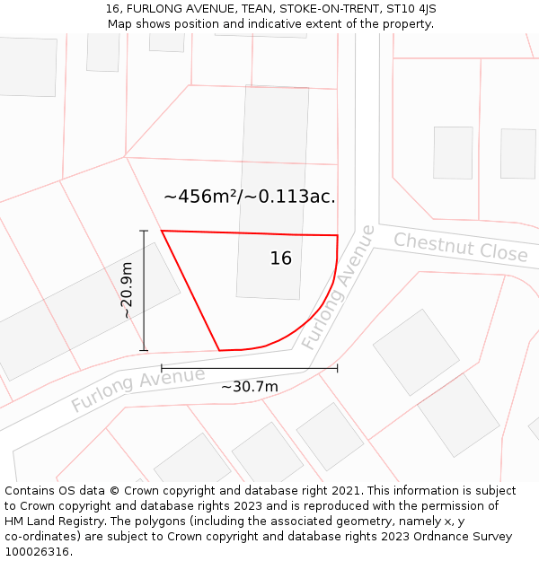 16, FURLONG AVENUE, TEAN, STOKE-ON-TRENT, ST10 4JS: Plot and title map