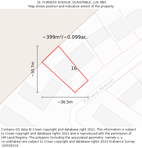 16, FURNESS AVENUE, DUNSTABLE, LU6 3BN: Plot and title map