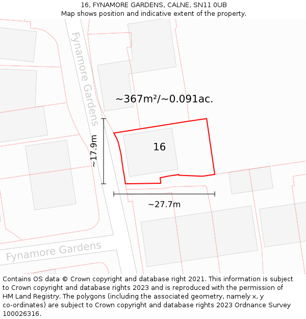 16, FYNAMORE GARDENS, CALNE, SN11 0UB: Plot and title map