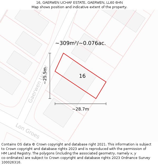 16, GAERWEN UCHAF ESTATE, GAERWEN, LL60 6HN: Plot and title map