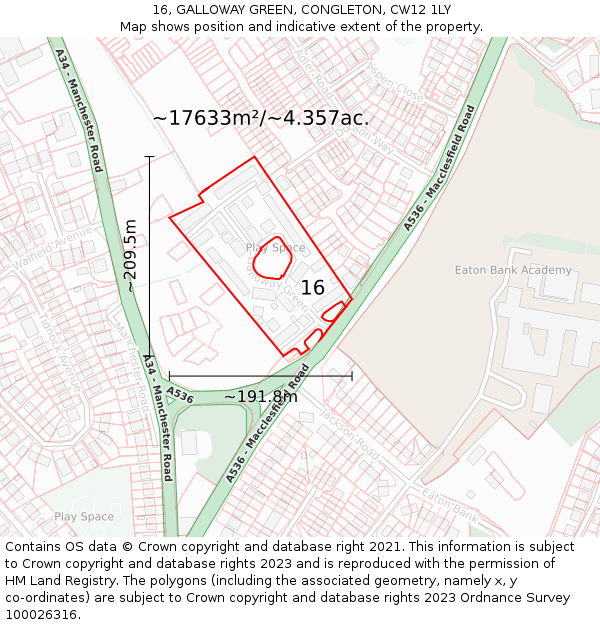 16, GALLOWAY GREEN, CONGLETON, CW12 1LY: Plot and title map