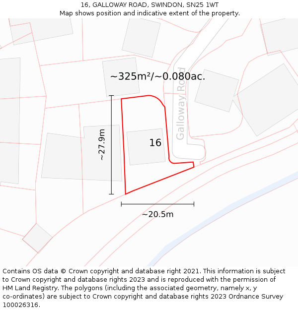 16, GALLOWAY ROAD, SWINDON, SN25 1WT: Plot and title map