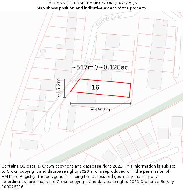 16, GANNET CLOSE, BASINGSTOKE, RG22 5QN: Plot and title map