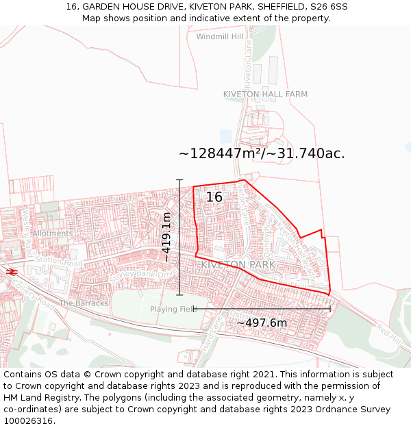 16, GARDEN HOUSE DRIVE, KIVETON PARK, SHEFFIELD, S26 6SS: Plot and title map