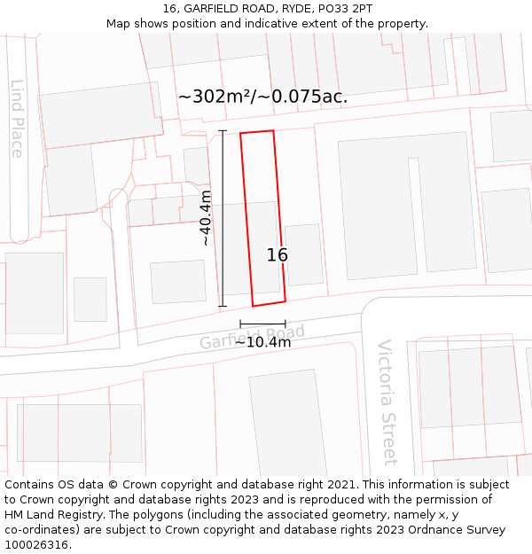 16, GARFIELD ROAD, RYDE, PO33 2PT: Plot and title map