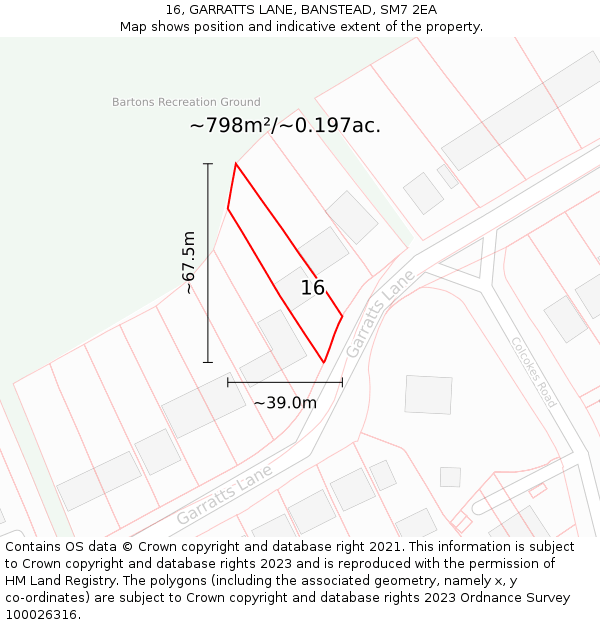 16, GARRATTS LANE, BANSTEAD, SM7 2EA: Plot and title map