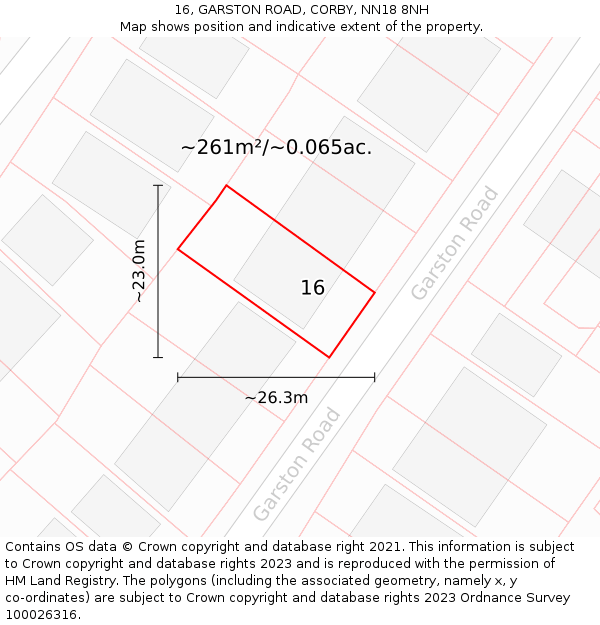 16, GARSTON ROAD, CORBY, NN18 8NH: Plot and title map