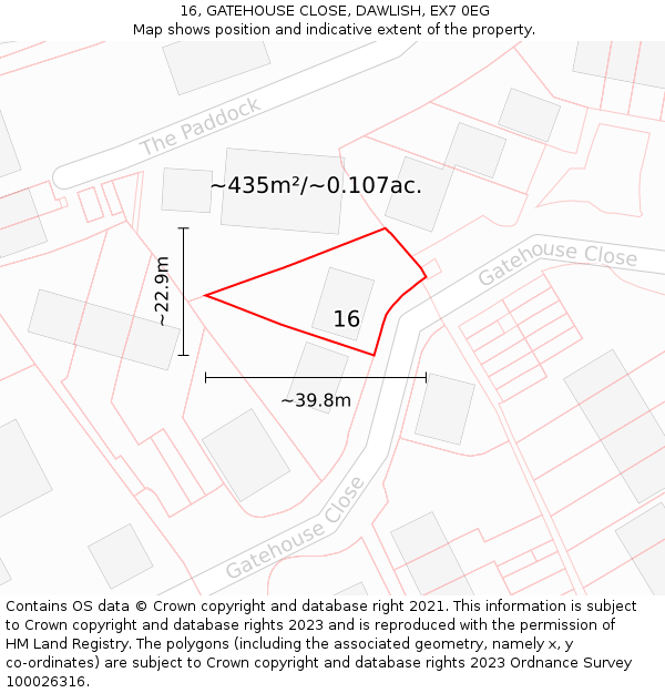 16, GATEHOUSE CLOSE, DAWLISH, EX7 0EG: Plot and title map