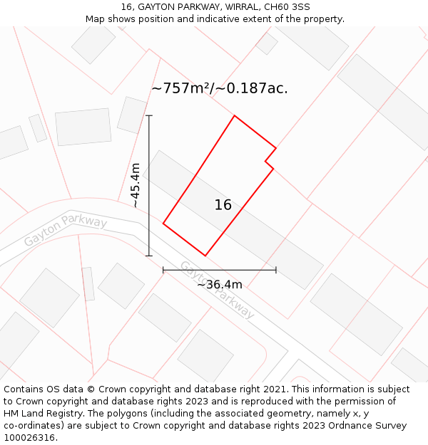 16, GAYTON PARKWAY, WIRRAL, CH60 3SS: Plot and title map