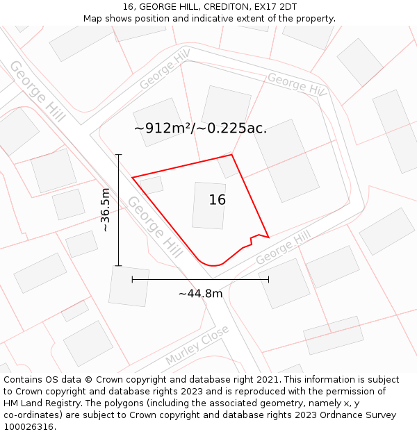 16, GEORGE HILL, CREDITON, EX17 2DT: Plot and title map