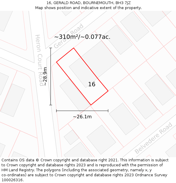 16, GERALD ROAD, BOURNEMOUTH, BH3 7JZ: Plot and title map