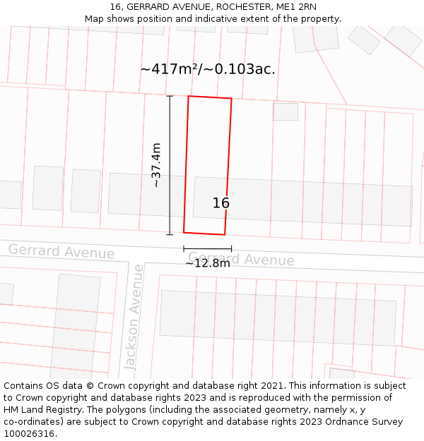 16, GERRARD AVENUE, ROCHESTER, ME1 2RN: Plot and title map