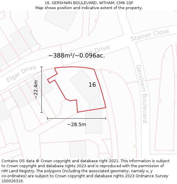 16, GERSHWIN BOULEVARD, WITHAM, CM8 1QF: Plot and title map