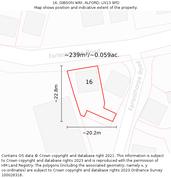 16, GIBSON WAY, ALFORD, LN13 9PD: Plot and title map