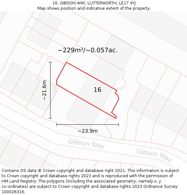 16, GIBSON WAY, LUTTERWORTH, LE17 4YJ: Plot and title map