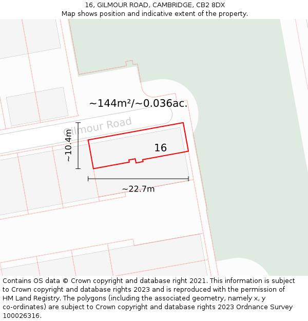 16, GILMOUR ROAD, CAMBRIDGE, CB2 8DX: Plot and title map
