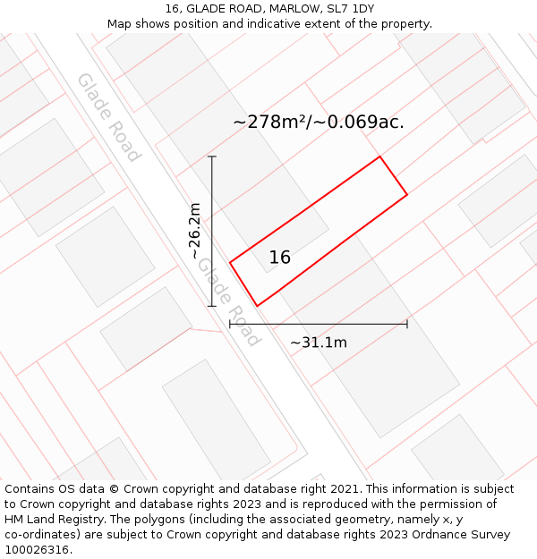 16, GLADE ROAD, MARLOW, SL7 1DY: Plot and title map