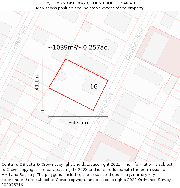 16, GLADSTONE ROAD, CHESTERFIELD, S40 4TE: Plot and title map