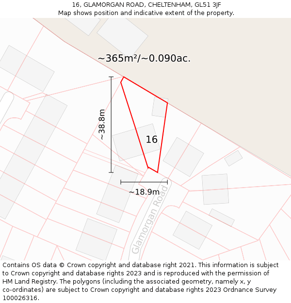 16, GLAMORGAN ROAD, CHELTENHAM, GL51 3JF: Plot and title map