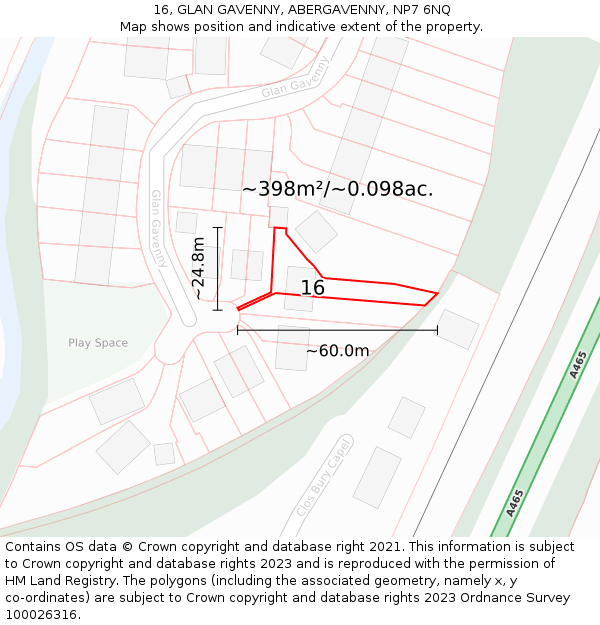 16, GLAN GAVENNY, ABERGAVENNY, NP7 6NQ: Plot and title map