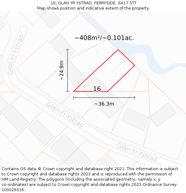 16, GLAN YR YSTRAD, FERRYSIDE, SA17 5TT: Plot and title map