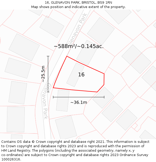 16, GLENAVON PARK, BRISTOL, BS9 1RN: Plot and title map