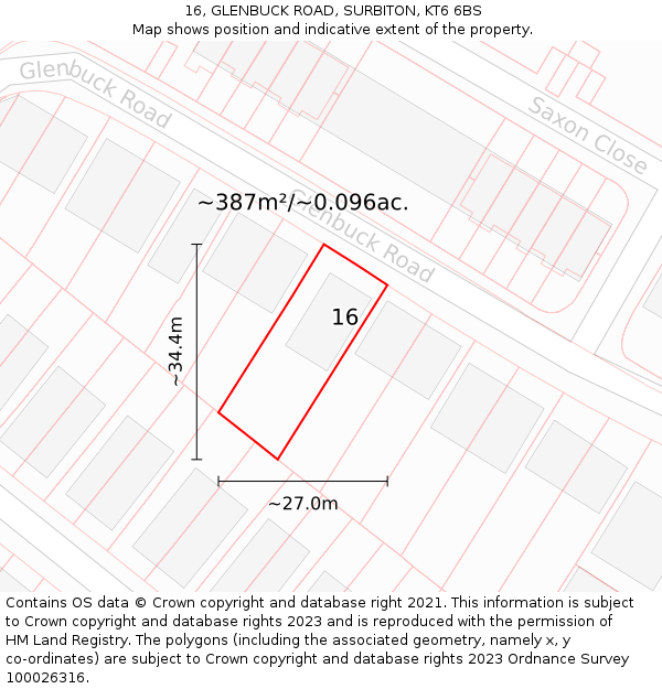 16, GLENBUCK ROAD, SURBITON, KT6 6BS: Plot and title map