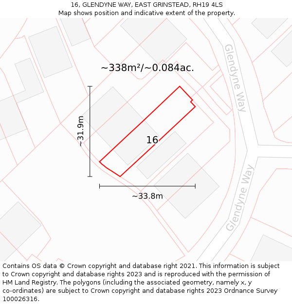 16, GLENDYNE WAY, EAST GRINSTEAD, RH19 4LS: Plot and title map