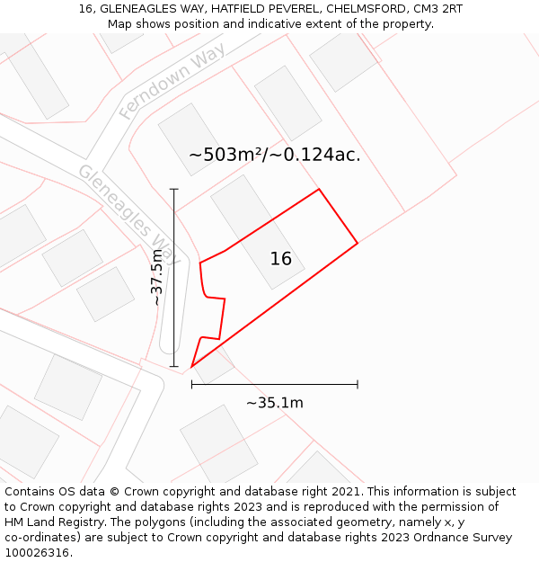 16, GLENEAGLES WAY, HATFIELD PEVEREL, CHELMSFORD, CM3 2RT: Plot and title map