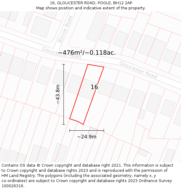 16, GLOUCESTER ROAD, POOLE, BH12 2AP: Plot and title map
