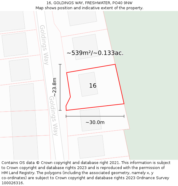 16, GOLDINGS WAY, FRESHWATER, PO40 9NW: Plot and title map