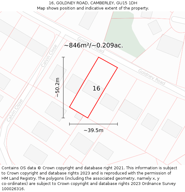 16, GOLDNEY ROAD, CAMBERLEY, GU15 1DH: Plot and title map