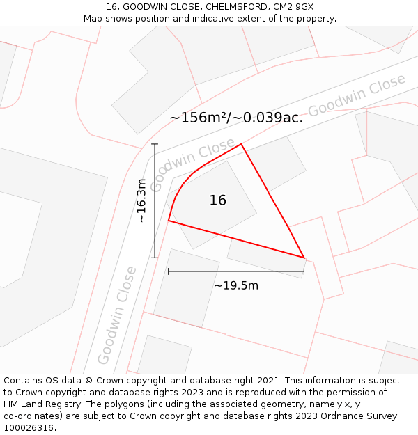 16, GOODWIN CLOSE, CHELMSFORD, CM2 9GX: Plot and title map