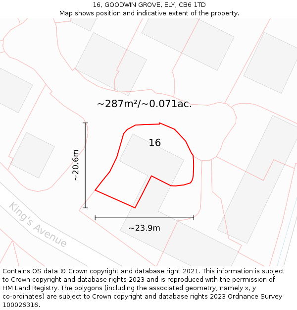 16, GOODWIN GROVE, ELY, CB6 1TD: Plot and title map