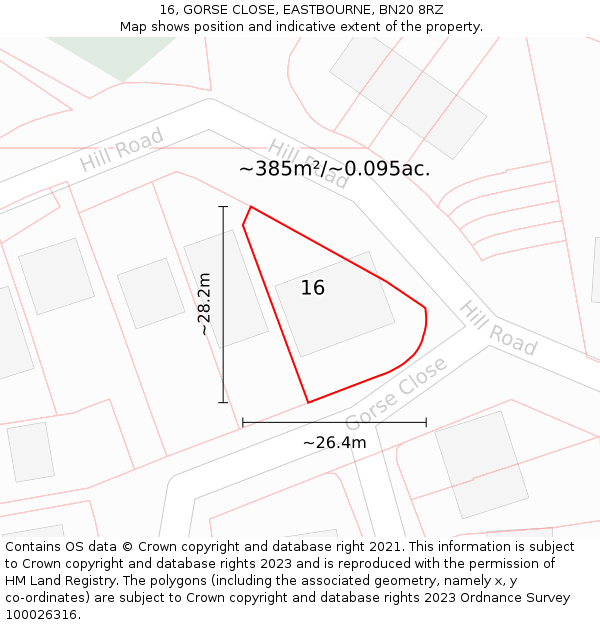 16, GORSE CLOSE, EASTBOURNE, BN20 8RZ: Plot and title map