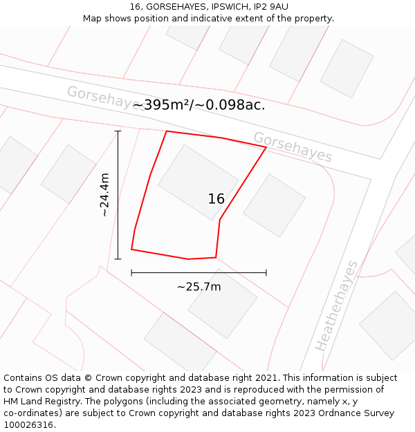 16, GORSEHAYES, IPSWICH, IP2 9AU: Plot and title map
