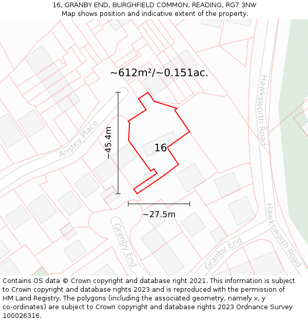 16, GRANBY END, BURGHFIELD COMMON, READING, RG7 3NW: Plot and title map
