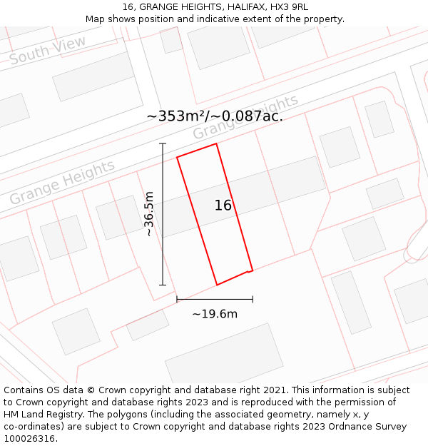 16, GRANGE HEIGHTS, HALIFAX, HX3 9RL: Plot and title map