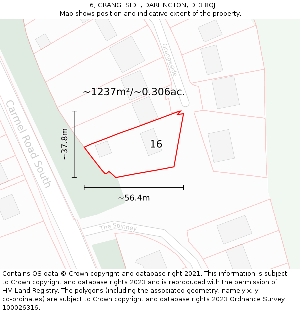 16, GRANGESIDE, DARLINGTON, DL3 8QJ: Plot and title map