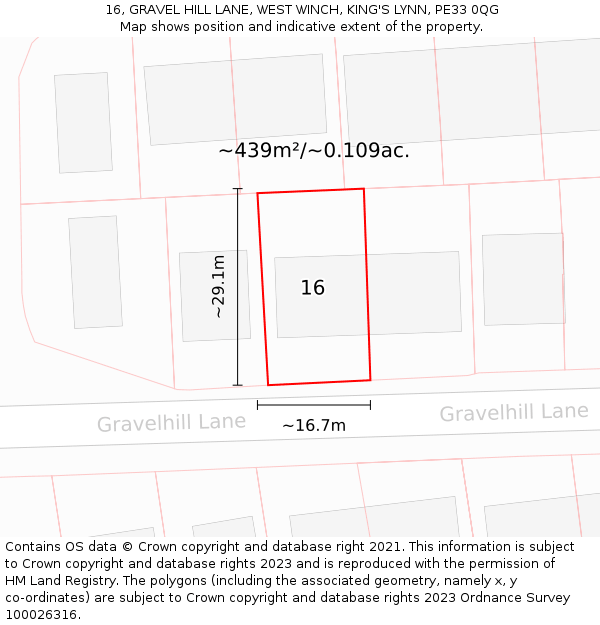 16, GRAVEL HILL LANE, WEST WINCH, KING'S LYNN, PE33 0QG: Plot and title map